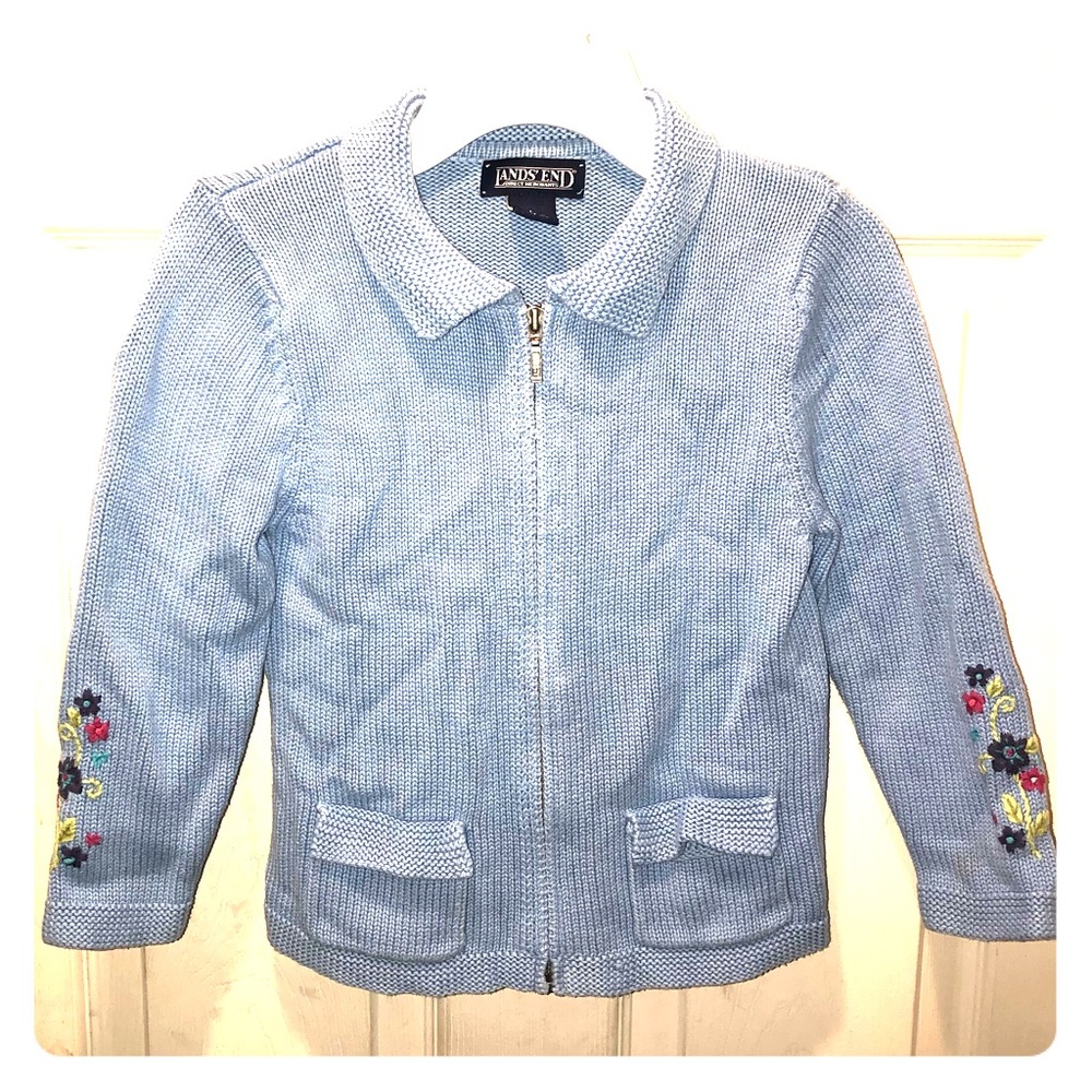 Lands’ End Girls knit zip up sweater